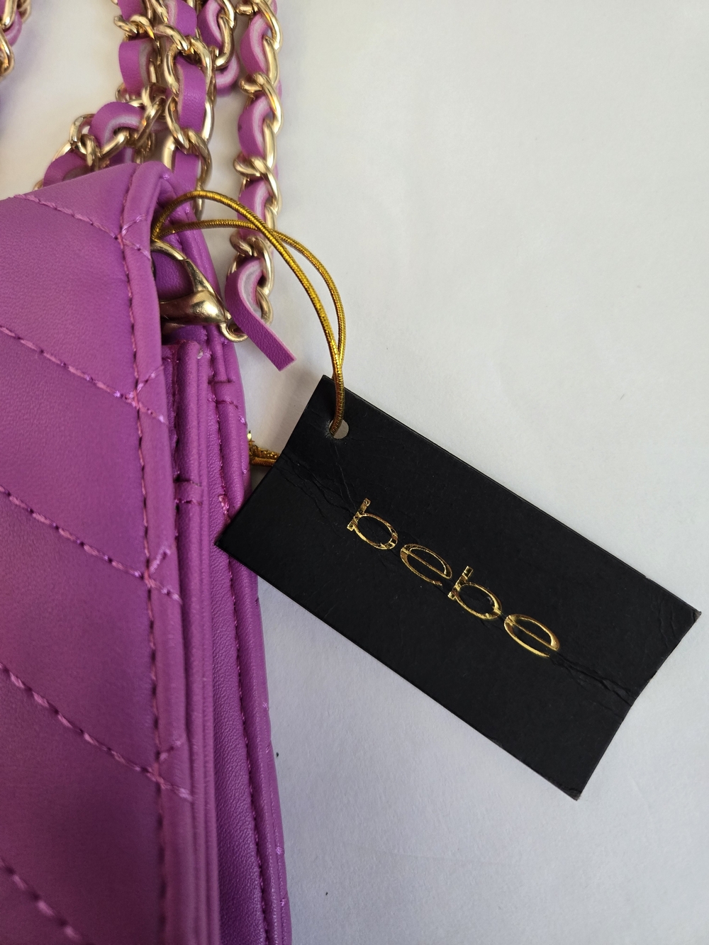 NWT bebe Sophia Quilted Grape - Chain Shoulder Vegan Bag- Edgy, Chic, Versatile. - Picture 4 of 10